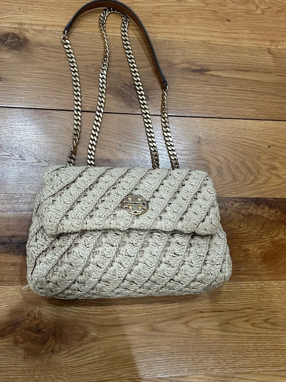 Tory Burch Cream Woven Chain-Handle Shoulder Bag
